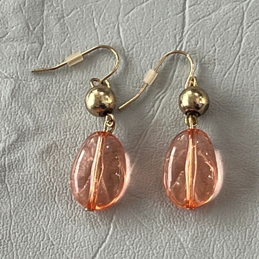 Pink Acrylic Stone Dangle Earrings Hook Wire Drop